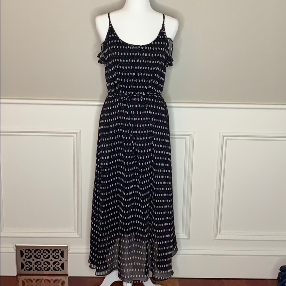 Who What Wear Printed Ruffle Detail Maxi Dress